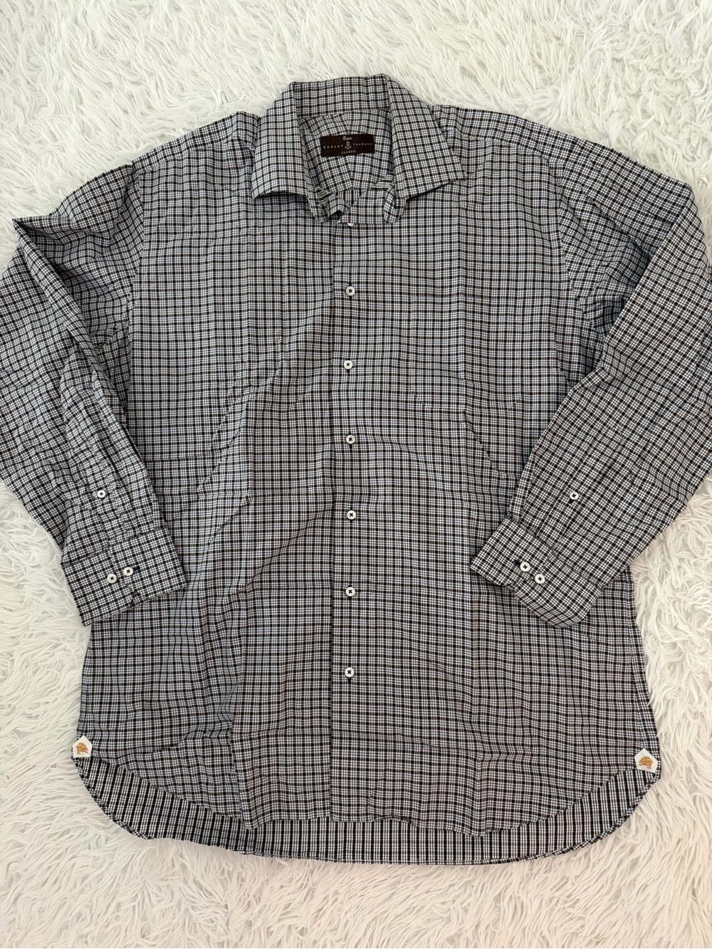 Robert Talbott Estate Plaid Button Down Shirt Mens 17 L Brown Blue